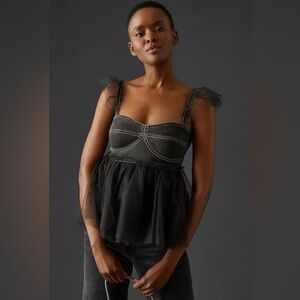 Anthropologie Pilcro Tulle Black Tank Top Large